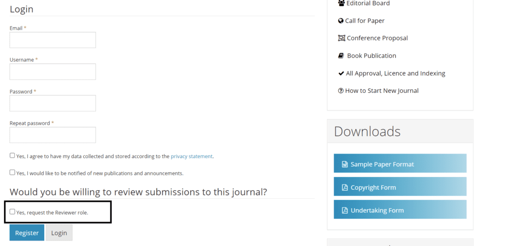 Registering with the Journal 3